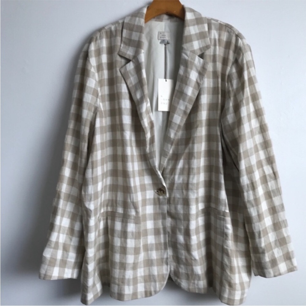 A NEW DAY OVERSIZE BLAZER JACKET TAUPE CHECK BUTTON WOMENS 2XL